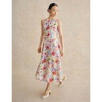 HOBBS Floral Midi Waisted Dress White Mix