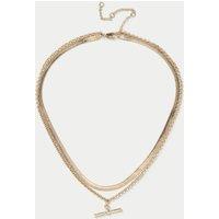 M&S Gold Snake T Bar Multirow Necklace Gold