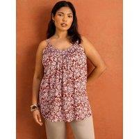 Live Unlimited London Textured Floral V-Neck Cami Top Red Mix