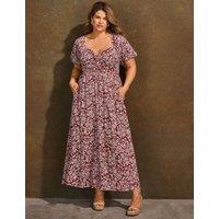 Live Unlimited London Floral Midaxi Tea Dress Red Mix