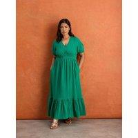 Live Unlimited London Pure Cotton Textured V-Neck Maxi Tiered Dress Green