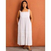 Live Unlimited London Crinkle Pintuck Midaxi Tiered Dress White