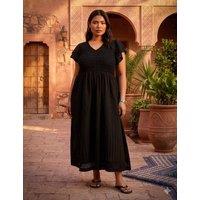 Live Unlimited London Pure Cotton V-Neck Midaxi Shirred Dress Black