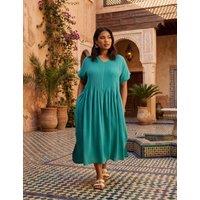 Live Unlimited London V-Neck Pleated Midaxi Smock Dress Blue