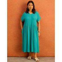 Live Unlimited London V-Neck Pleated Midaxi Smock Dress Blue
