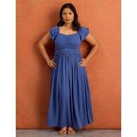 Live Unlimited London Smocked Puff Sleeve Maxi Dress Blue