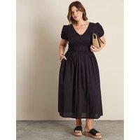 Live Unlimited London Pure Cotton Smocked Waist Midaxi Dress Black