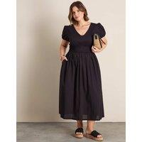 Live Unlimited London Pure Cotton Smocked Waist Midaxi Dress Black