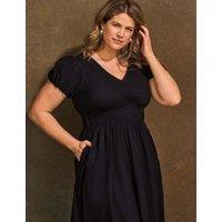 Live Unlimited London Pure Cotton Smocked Waist Midaxi Dress Black