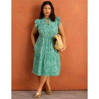 Live Unlimited London Pure Cotton Printed Knee Length Tiered Dress Green