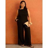 Live Unlimited London Linen Blend Slash Neck Top Black