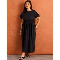 Live Unlimited London Slash Neck Midaxi Waisted Dress Black