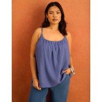 Live Unlimited London Linen Blend Scoop Neck Cami Top Blue