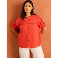 Live Unlimited London Pure Cotton Textured Pintuck Blouse Red