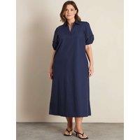 Live Unlimited London Pure Cotton Puff Sleeve Midaxi Tea Dress Blue