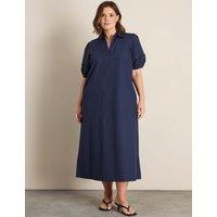 Live Unlimited London Pure Cotton Puff Sleeve Midaxi Tea Dress Blue