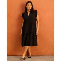 Live Unlimited London Pure Cotton Notch Neck Midi Tiered Dress Black