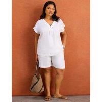 Live Unlimited London Linen Blend High Waisted Shorts White