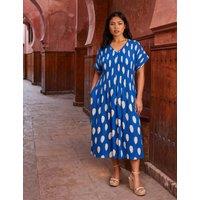 Live Unlimited London Spot Print V-Neck Midi Smock Dress Blue
