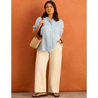 Live Unlimited London Pure Cotton Textured Pintuck Blouse Blue