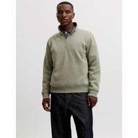 JACK & JONES Cotton Blend Half Zip Long Sleeve Sweatshirt Green