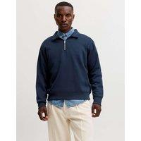 JACK & JONES Cotton Blend Half Zip Long Sleeve Sweatshirt Navy