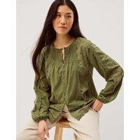 Monsoon Cotton Rich Crew Neck Blouse Khaki