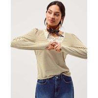 Monsoon Cotton Rich Striped V-Neck T-Shirt Ivory Mix