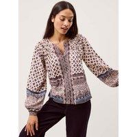 Monsoon Pure Cotton Printed Notch Neck Blouse Cream Mix