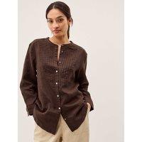 Monsoon Pure Linen Round Neck Pintuck Shirt Dark Brown