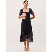 Monsoon Lace Sweetheart Neckline Midi Skater Dress Navy