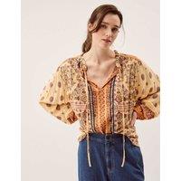 Monsoon Floral Tie Neck Blouse Beige Mix