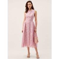 Monsoon Lace Midi Skater Dress Pink