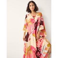 Monsoon Floral V-Neck Midi Kaftan Dress Coral