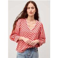 Monsoon Pure Cotton Striped V-Neck Blouse Ivory Mix