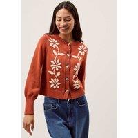 Monsoon Pure Cotton Floral Blouson Sleeve Cardigan Beige