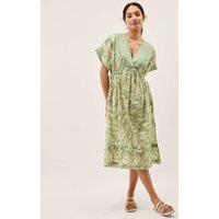 Monsoon Pure Cotton Printed V-Neck Midi Beach Dress Green Mix