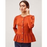 Monsoon Button Front Longline Peplum Cardigan Beige