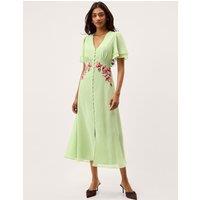 Monsoon Embroidered V-Neck Midi Tea Dress Light Green