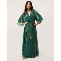 Monsoon Embellished V-Neck Midi Wrap Dress Dark Green