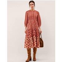 Monsoon Jersey Floral Midi Tiered Dress Red Mix