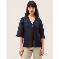 Monsoon V-Neck Button Detail Short Sleeve Cardigan Navy