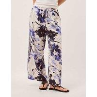 Monsoon Lyocell Blend Floral Wide Leg Trousers Blue Mix