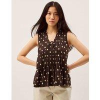 Monsoon Lyocell Blend Polka Dot Tie Neck Top Chocolate