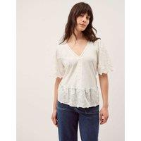 Monsoon Cotton Rich Broderie V-Neck Blouse Ivory