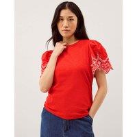 Monsoon Pure Cotton Broderie T-Shirt Red