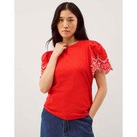 Monsoon Pure Cotton Broderie T-Shirt Red