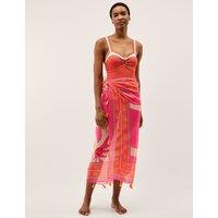 Monsoon Woven Palm Print Tassel Sarong Pink Mix