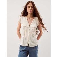 Monsoon V-Neck Blouse with Linen Ivory