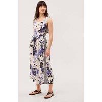 Monsoon Linen Blend Floral Midi Skater Dress Blue Mix